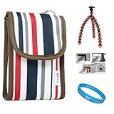 (Red White and Blue Colored Stripes) Nylon Camera Carrying Case with Lushly ....