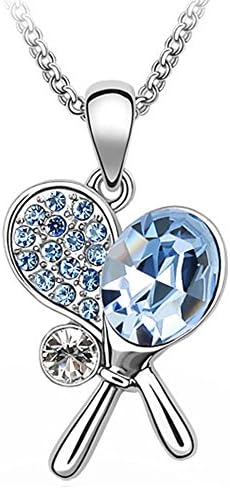 DATORA Pendant Necklace Blue Crystal Tennis Rackets Necklace for Women 18 Inch Chain - 039