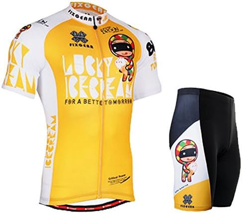 Outdoor Cycling MTB Compression Cartoon Bright T-Shirt & Shorts Suit f_d058 Black+Yellow XXL