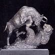 Bull & Bear Fight, Solid Bronzed Metal Sculpture