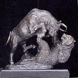 Bull & Bear Fight, Solid Bronzed Metal Sculpture