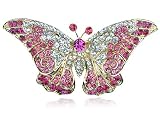 Fuchsia Rose Crystal Rhinestone Gold Tone Butterfly Insect Bug Design Pin Brooch
