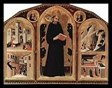 Simone Martini (Triptych of the Blessed St. Augustinus Novellus, middle panel: Stehender Augustine, an angel whispered into my ear, outdoor billboards: Scenes with miraculous cures of St. Augustine) Black Wood-Mounted Art Poster Print - 13