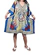 Mogul Womans Short Kaftan Blue Medallion Printed Lounger Beach Coverup Tunic Tops