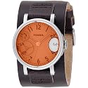Fossil Women's Orange Water Dial Brown Leather Watch #JR9952