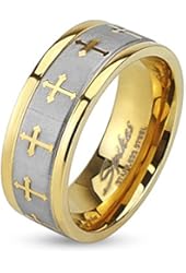 STR-0149 Stainless Steel Celtic Cross Gold IP Ring with Brushed Center Two Tone Ring; Sold as 1 Piece