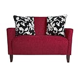IMAGE OF angelo:HOME Sutton Loveseat with 2 Black-and-White Vine-Patterned Pillows, Cherry Red