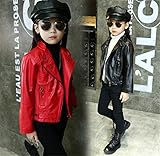 フェイクレザー ジャケット アウター 子供用 PU コート 上着 子供服 ライダース 女の子 ガール 子ども キッズ ジュニア ダンス発表会 ブラック レッド 120 ブラック