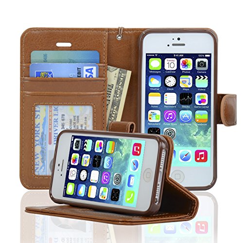 Navor Protective Flip Wallet Case for iPhone 5 / 5S / SE - Brown (IP5OBR)