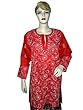 Cardinal Red White Floral Embroidered Georgette Kurti Tunic Top M