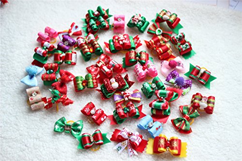 Yagopet 30pcs/pack Dog Hair Bows Christmas Designs Dog Topknot Bows for Holidays Rhinestone Centre Pet Dog Grooming Bows Supplies Dog Hair Accessories Free Shipping