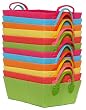 Bright Cotton Fabric Covered Small Cases with Leatherette Handles 14"x10"x5" Set of 12