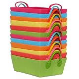 Bright Cotton Fabric Covered Small Cases with Leatherette Handles 14x10x5 Set of 12 by Traders and Company
