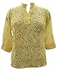 Womans Sheer Georgette Yellow Blouse Tops Indian Embroidered Sheer Kurta M