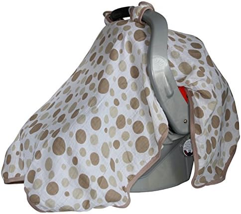 uElegant Baby Car Seat Cover - Windproof - Fits All Car Seats - Soft, Breathable, Premium 100% Cotton Muslin -Cute Design - Perfect For Baby Boy or Girl (Brown Dots)