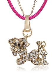 Betsey Johnson "Pave Pendants" Pave Dog and Bone Pendant Necklace, 21"