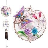 Colorful Butterfly Windchime with Jewels and Copper Finish, 33-inch