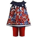 Size-6/9M,BNJ-9403M 2-Piece NAVY-BLUE RED WHITE BUTTERFLY BORDER PRINT Spring Summer Girl Party Dress/Legging Outfit Set,M09403 Bonnie Jean Baby/Infant 3M-9M