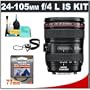Canon EF 24-105mm f/4 L IS USM Zoom Lens + UV Filter + Accessory Kit for Rebel T2i, T3, T3i EOS 60D, 7D & 5D, 1D, 1Ds, 1Dx Mark II, II, IV Digital SLR Cameras