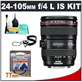 Canon EF 24-105mm f/4 L IS USM Zoom Lens + UV Filter + Accessory Kit for Rebel T2i, T3, T3i EOS 60D, 7D & 5D, 1D, 1Ds, 1Dx Mark II, II, IV Digital SLR Cameras