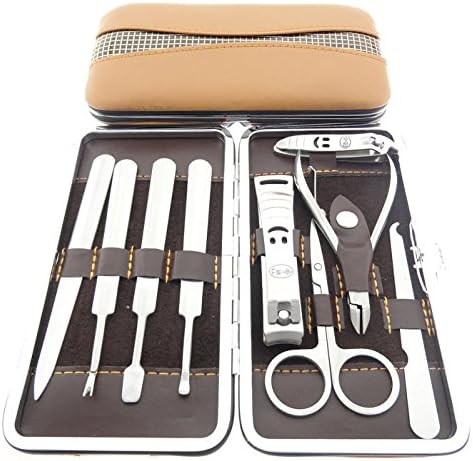 Okbool 9pcs Fashion Stainless Steel Manicure Pedicure Set ,Travel &amp; Grooming Set, Personal Care Tools, Nail Scissors Nail Clippers Kit with Leather Case