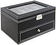 Watch Box Large 20 Mens Black Leather Display Glass Top Jewelry Case Organizer
