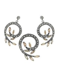 Sterling Silver Marcasite Champagne Cubic Zirconia Marquise Swirl Earrings and Pendant set 16 inches Chain