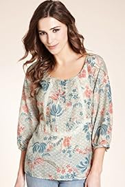 Indigo Collection Cotton Rich Floral Blouse with Silk