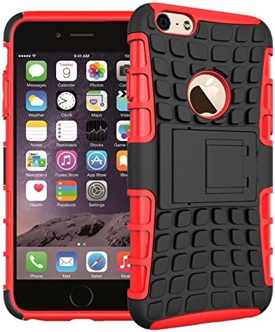 Generic Heavy Duty Tough Rugged Dual Layer Case with Built-in Kickstand, Tank Series Slim Fit Dual Layer Hybrid Armor Protective Case Cover, for Iphone6 Plus 5.5 (Red)