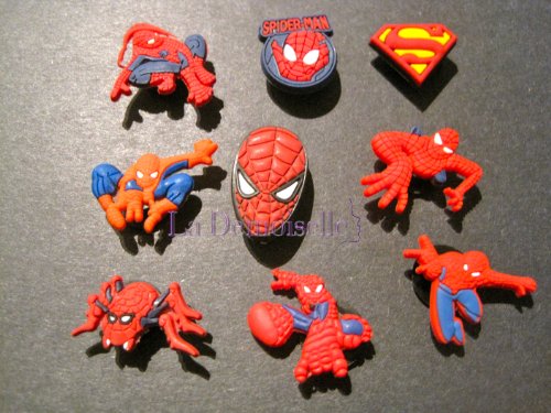  Set of 9 Spider Man Style Your Crocs Fun Clips Shoe Clogs Charms with Extra Charm