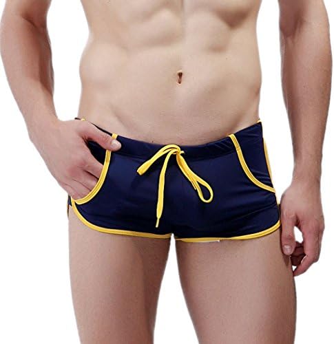 eMayLu Men's Solid Swimwear Swimming Trunks (Yellow Black Size XL)