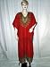 Newage Bohemian Caftan Kimono Sleeve Evening Lounge Wear Crimson Red with Black Batik Print on Neck Kaftan Free Size
