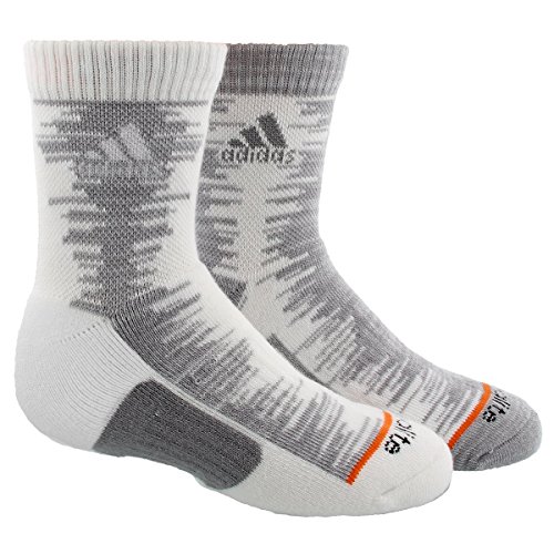 adidas Boys Youth High Quarter Socks (2 Pack), White/Solid Grey Light Onix/Solar Orange, Large