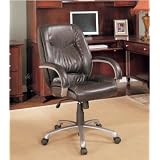 Office desk chair with arms mid-back dark brown with silver metal accents
