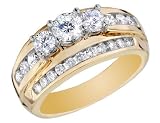 Three Stone Diamond Engagement Ring 1.5 Carat (ctw) in 14K Yellow Gold
