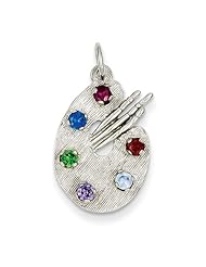 14k White Gold Artist Palette with CZ Stones Charm