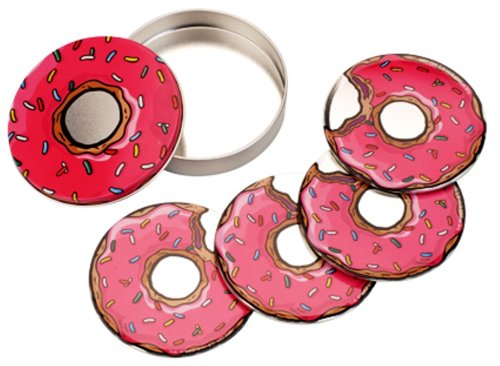 Berghoff - 1500058 - Les Simpsons - Dessous de verres 4 pcs dans leur boite de rangement - motif donut - diam. 9 cm - acier et liège