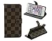 iPhone 7 Plus, Luxury Brown Checker Faux Leather Fashion Designer Wallet Flip Cover Skin Case Stand