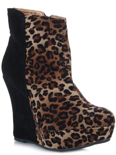 Bamboo Ceasar-28 Leopard Wedge Ankle Bootie