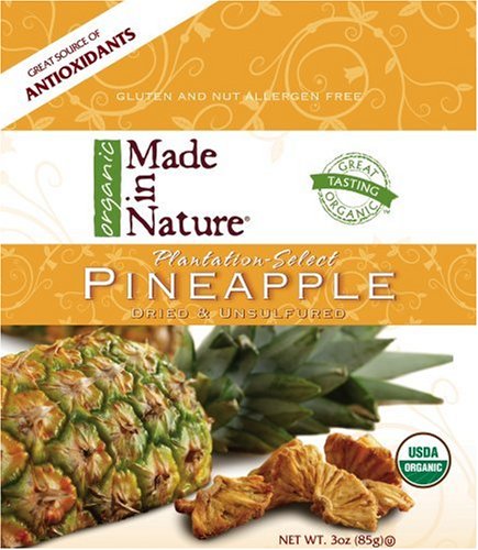Made In Nature Organic Pineapple, Dried and Unsulfured, 3-Ounce Bags (Pack of 6)