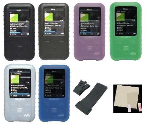 Apparel: PCMICROSTORE Brand Premium Silicone Skin Case Cover with Belt Clip   Sports Armband   Sceen Protector   for Sony Walkman NWZS615 NWZS616 Nwz s615 S616 S618 S716 S718