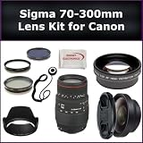 Sigma 70-300mm f/4-5.6 APO DG Macro Lens for Canon EOS Rebel XS EOS 1000D, XSi EOS 450D, XT EOS 350D, XTi EOS 400D Digital SLR Cameras. Also Includes: 0.45X Wide Angle Lens, 2X Telephoto Lens, Lens Cap, Lens Hood, Lens Cap Keeper, 3 Piece Filter Kit (UV-FLD-CPL) and Microfiber Cleaning Cloth