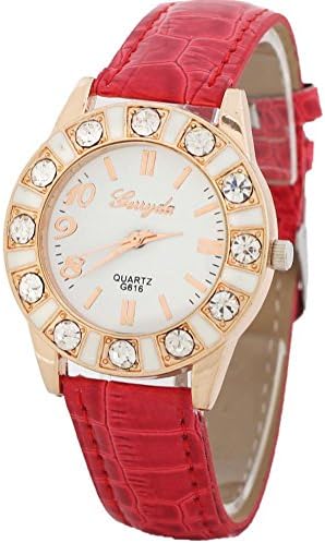 LNTGO Hot Sale Red New Stylish Inlaid Rhinestones Fashion Accurate Quartz Wrist Watch 2015