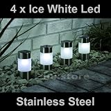 from Luxcia 4 x Ice White Solar Led Light Garden Path Marker Mini Bollard Patio Deck Decking- Stainless Steel - Mini Bollard