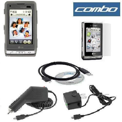 Durable Silicone Skin Soft Smoke Case + Rapid Car Charger + Home Travel Charger + USB Data Cable + Lcd Screen Protector for Lg Vx9700 Dare Verizon Cell Phone
