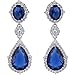 EVER FAITH Silver-Tone Cubic Zirconia Flower Tear Drop Pierced Dangle Earrings Blue Sapphire-color