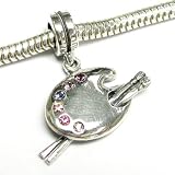 Sterling silver Airtist Painting Palette Board Brush CZ Crystal Screw On Bead Pendant for Pandora chamilia Troll European Story Charm Bracelets