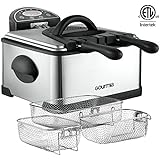 Gourmia GDF-500 Compact Electric Deep Fryer, 3 Baskets with Digital Timer & Thermostat, Stainless Steel, 4.2 quart/18 Cups of Oil/4 lbs of Food, 1700W, Silver