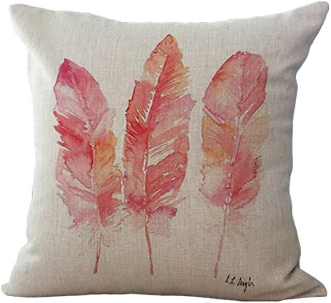 VVLuck Creative European Style Feather Printed Decorative Stuffed Cushion Square Shaped Pillow Case Cushion Cover Cotton Linen Throw Pillow Case for Kids Boys Girls Home Office Decoration 18"x18"