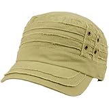 100% Cotton Light Summer Cool Military Cadet Castro Distress Hat Cap Khaki 57cm